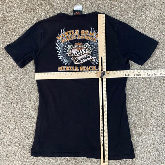 Harley Davidson Shirt Womens M USA Myrtle Beach Biker Grunge V Neck - Picture 3 of 6
